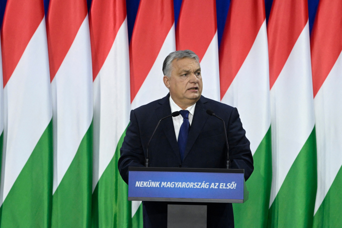 Thủ tướng Hungary Viktor Orban phát biểu tại Budapest ngày 17/2. Ảnh: AFP