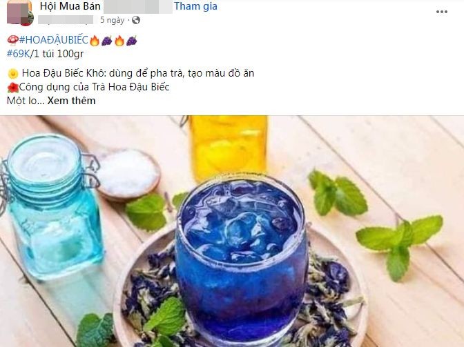 Giá hoa đậu biếc phơi khô được rao bán trên mạng xã hội.