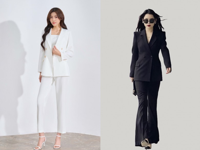 Những mẫu trang phục cùng tone với phần thân trên có màu nhạt sẽ giúp giảm tránh cảm giác nặng nề ở phần thân trên và kéo dài tỉ lệ của đôi chân. 