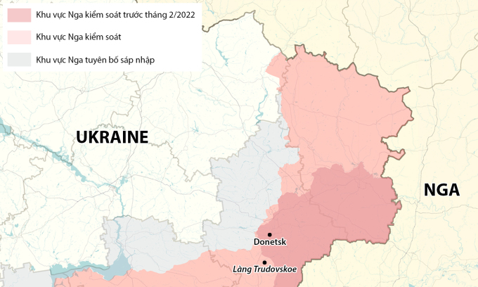 Vị trí làng Trudovskoe và thủ phủ Donetsk của tỉnh cùng tên. Đồ họa: RYV