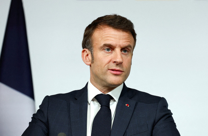 Tổng thống Pháp Emmanuel Macron phát biểu tại Điện Elysee ở thủ đô Paris ngày 26/2. Ảnh: AFP