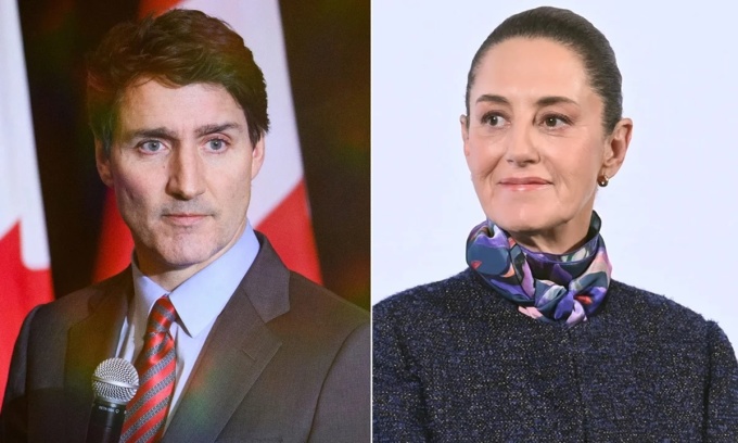 Thủ tướng Canada Justin Trudeau (trái) và Tổng thống Mexico Claudia Sheinbaum. Ảnh: Guardian