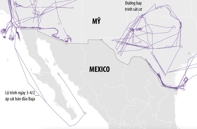 Đường bay của các trinh sát cơ Mỹ vào cuối tháng 1 và đầu tháng 2. Đồ họa: CNN