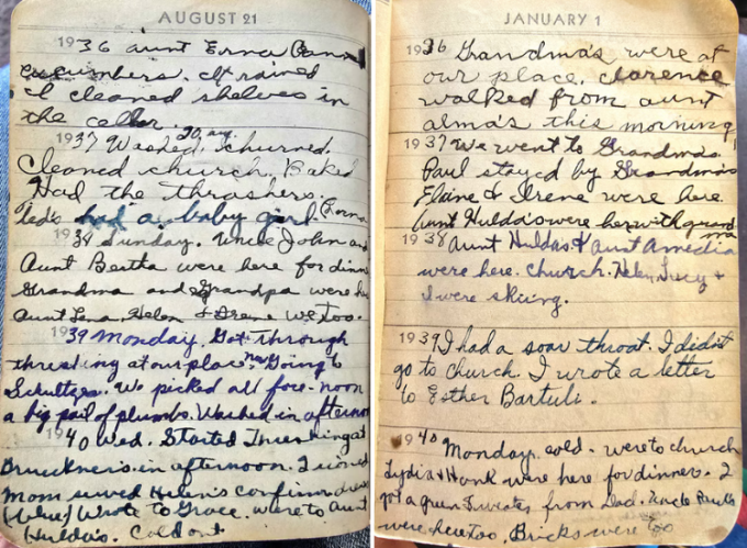 Những trang nhật ký của cụ bà Evie Riski ở Lakota, Mỹ. Ảnh: WP