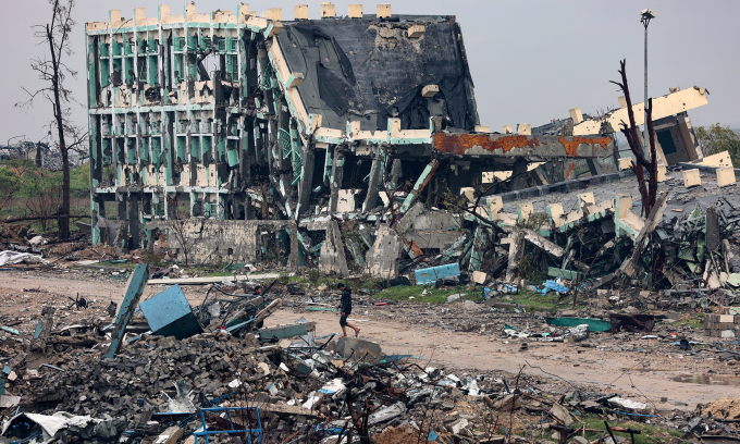 Trường học đổ nát ở thành phố Beit Hanoun tại bắc Gaza hôm 12/2. Ảnh: AFP