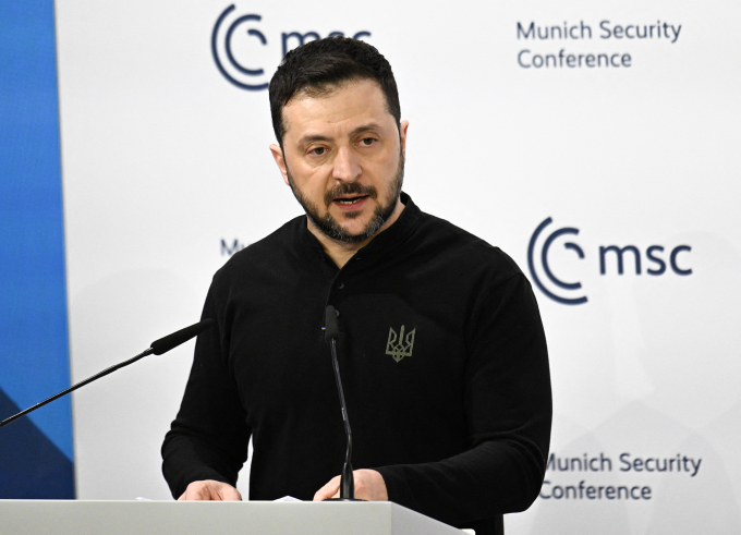 Tổng thống Zelensky phát biểu tại Hội nghị An ninh Munich. Ảnh: AFP