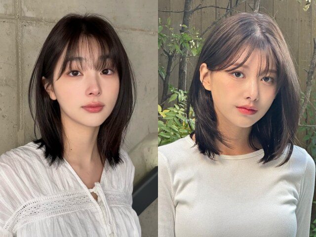 Mái thưa kết hợp tóc ngang vai giúp hack tuổi hiệu quả. Kiểu tóc này giúp che bớt trán cao, làm mềm gương mặt, phù hợp phong cách nữ tính, hiện đại.