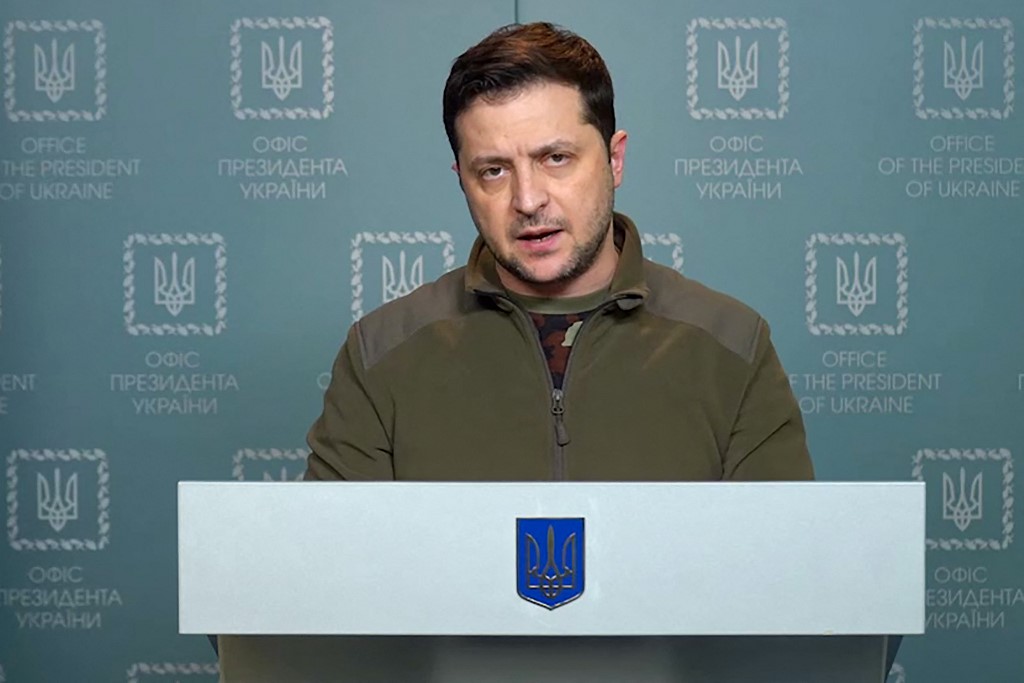 Tổng thống Ukraine Volodymyr Zelensky phát biểu ở thủ đô Kiev. Ảnh: AFP.