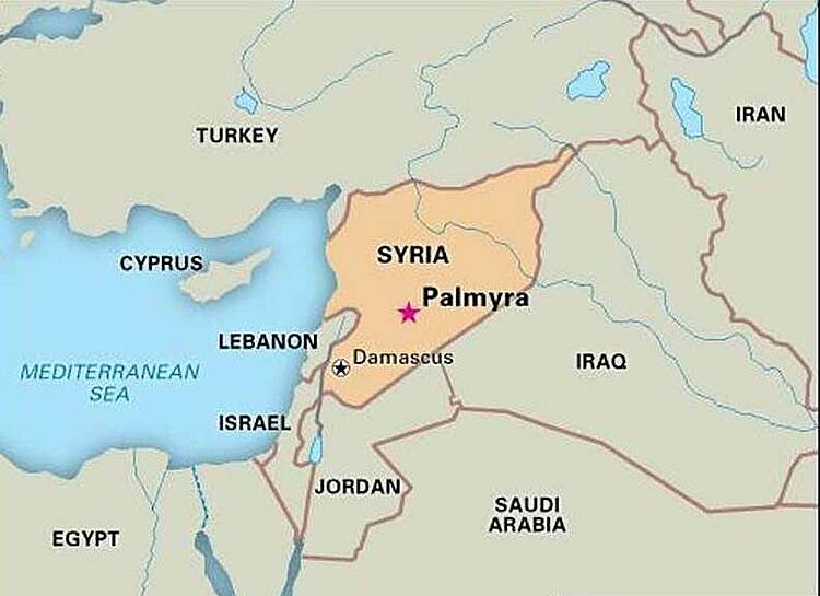 Vị trí sa mạc Palmyra ở Syria. Đồ họa: EB/Map.