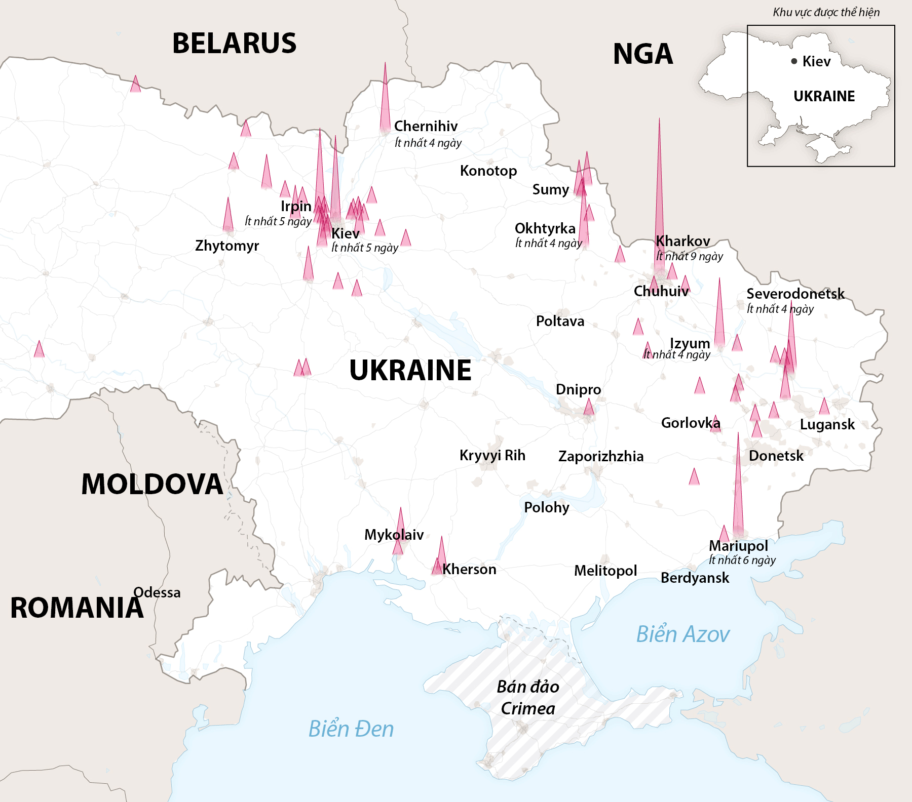 Các thành phố Ukraine bị Nga oanh tạc