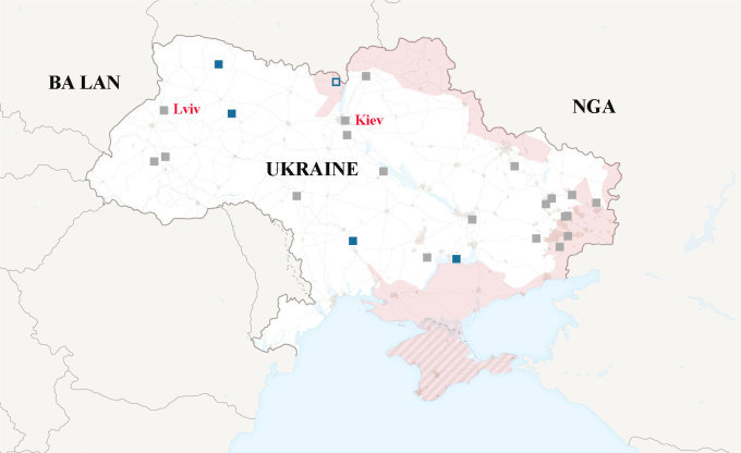 Vị trí thành phố Lviv ở miền tây Ukraine, nằm gần biên giới Ba Lan, một thành viên NATO. Đồ họa: NY Times.