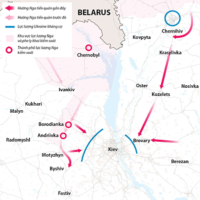 Hướng tiến quân của Nga về phía Kiev. Đồ họa: NY Times.