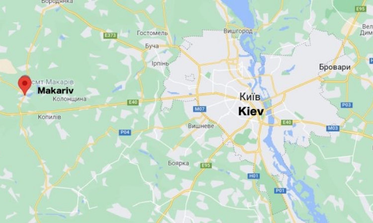 Vị trí thị trấn Makariv và thủ đô Kiev. Đồ họa: Google Maps.