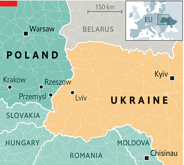 Thành phố Rzeszow nằm gần biên giới với Ukraine. Đồ họa: Economist.