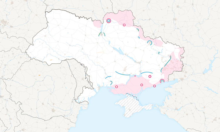 Cục diện chiến trường Ukraine sau một tháng giao tranh. Bấm vào hình để xem chi tiết.