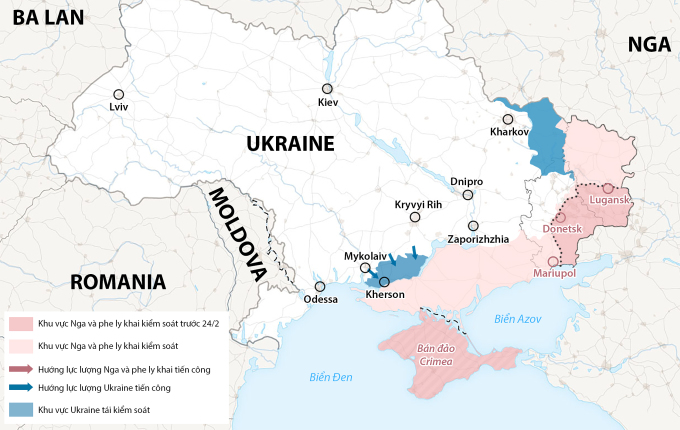 Vị trí bán đảo Crimea giáp miền nam Ukraine. Đồ họa: Washington Post.