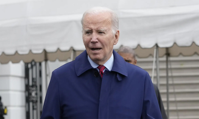 Tổng thống Mỹ Joe Biden trong cuộc họp báo trong khuôn viên Nhà Trắng ngày 3/3. Ảnh: AP.