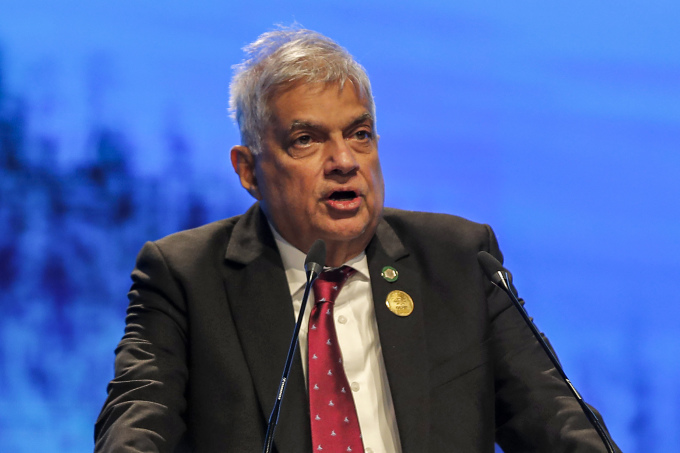 Tổng thống Sri Lanka Ranil Wickremesinghe phát biểu tại Ai Cập ngày 8/11/2022. Ảnh: AFP