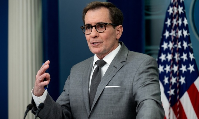 Phát ngôn viên Hội đồng An ninh Quốc gia Mỹ John Kirby tại cuộc họp báo ở Nhà Trắng ngày 27/2. Ảnh: AFP.