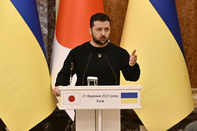 Tổng thống Ukraine Volodymyr Zelensky tại Kiev hôm 21/3. Ảnh: AFP