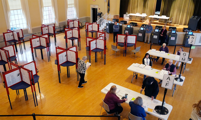 Điểm bỏ phiếu trực tiếp tại Kennebunk, bang Maine ngày 5/3. Ảnh: AP