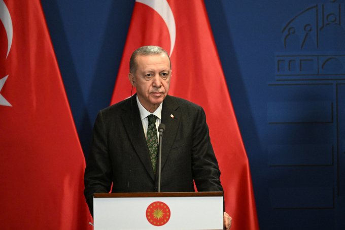 Tổng thống Thổ Nhĩ Kỳ Tayyip Erdogan phát biểu tại Budapest, Hungary ngày 18/12/2023. Ảnh: AFP