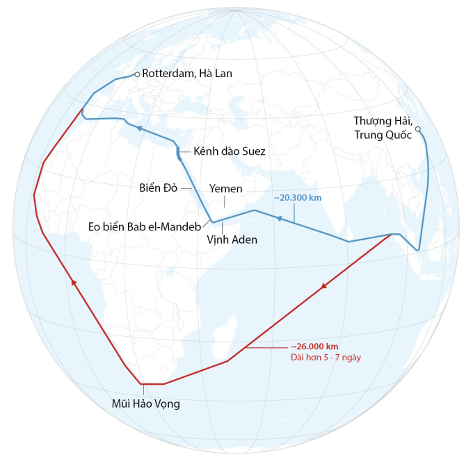 Hai lộ trình hàng hải từ Trung Quốc đến Hà Lan. Đồ họa: CNN