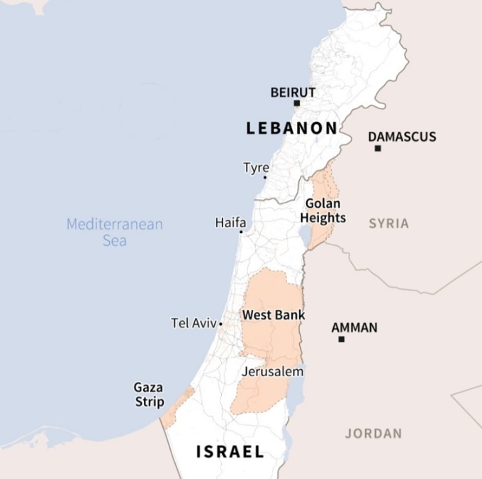 Vị trí Lebanon và Israel. Đồ họa: AFP