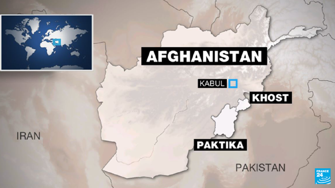 Vị trí tỉnh Khost và Paktika ở miền đông Afghanistan, giáp biên giới Pakistan. Đồ họa: France24