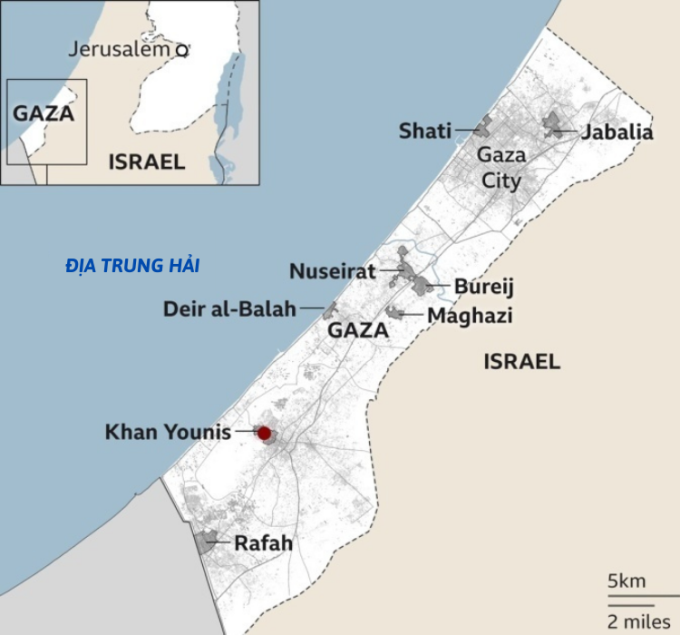 Vị trí thành phố Rafah và các khu vực khác ở Dải Gaza. Đồ họa: BBC