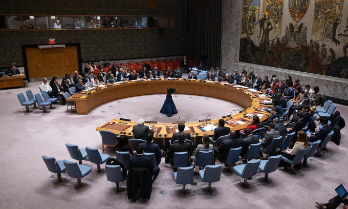 Phiên họp của Hội đồng Bảo an Liên Hợp Quốc tại trụ sở ở New York, Mỹ, hồi tháng 12/2023. Ảnh: AFP
