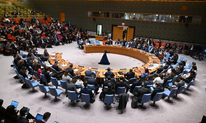 Cuộc họp của Hội đồng Bảo an Liên Hợp Quốc về tình hình Trung Đông ngày 25/3. Ảnh: AFP