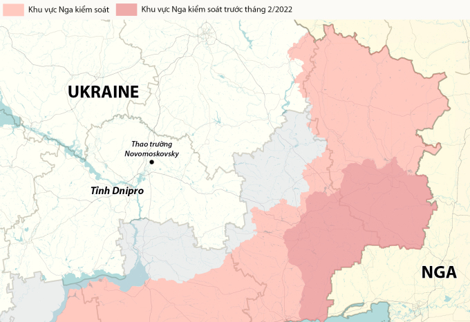 Vị  trí thao trường Novomoskovsky ở tỉnh Dnipro. Đồ họa: RYV