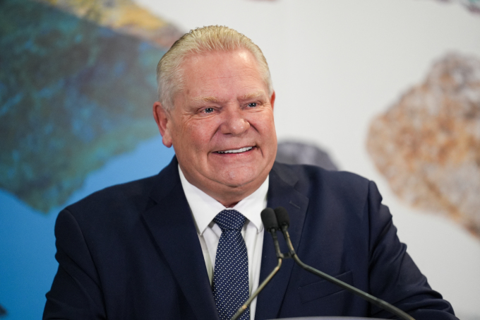 Thủ hiến Ontario Doug Ford phát biểu ngày 3/3 tại Hội chợ Quốc tế Toronto 2025. Ảnh: AFP