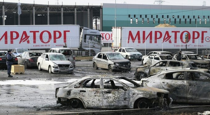 Hiện trường khu vực trúng tập kích UAV của Ukraine tại thủ đô Moskva, Nga, ngày 11/3. Ảnh: RIA Novosti