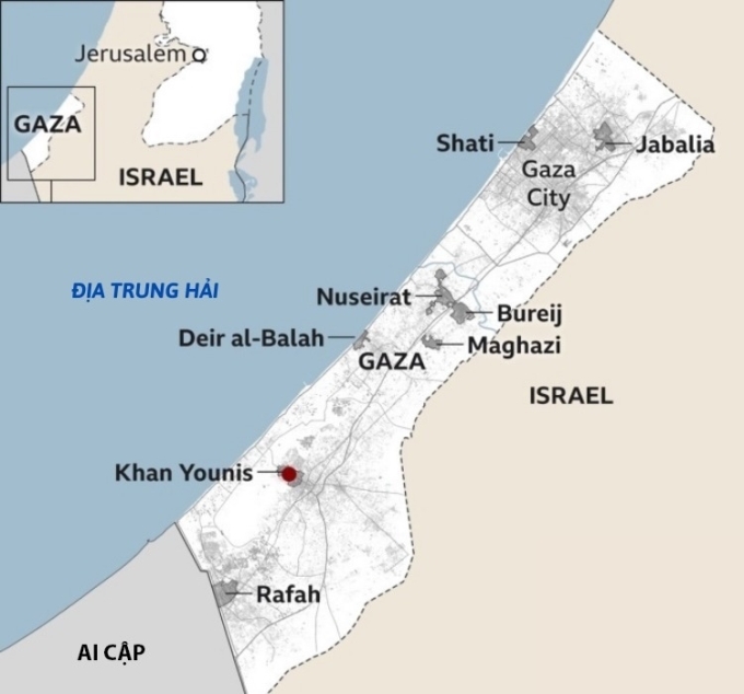 Vị trí Rafah và các đô thị Dải Gaza. Đồ họa: BBC