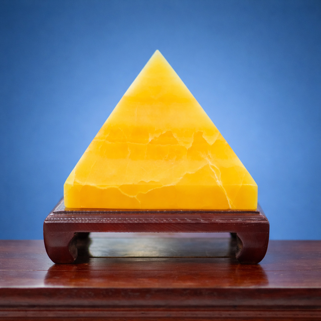 Vật phẩm kích hoạt sao Bát Bạch phù hợp là kim tự tháp hành Thổ - giúp tụ khí, sinh tài, giữ lộc bền. Ảnh internet