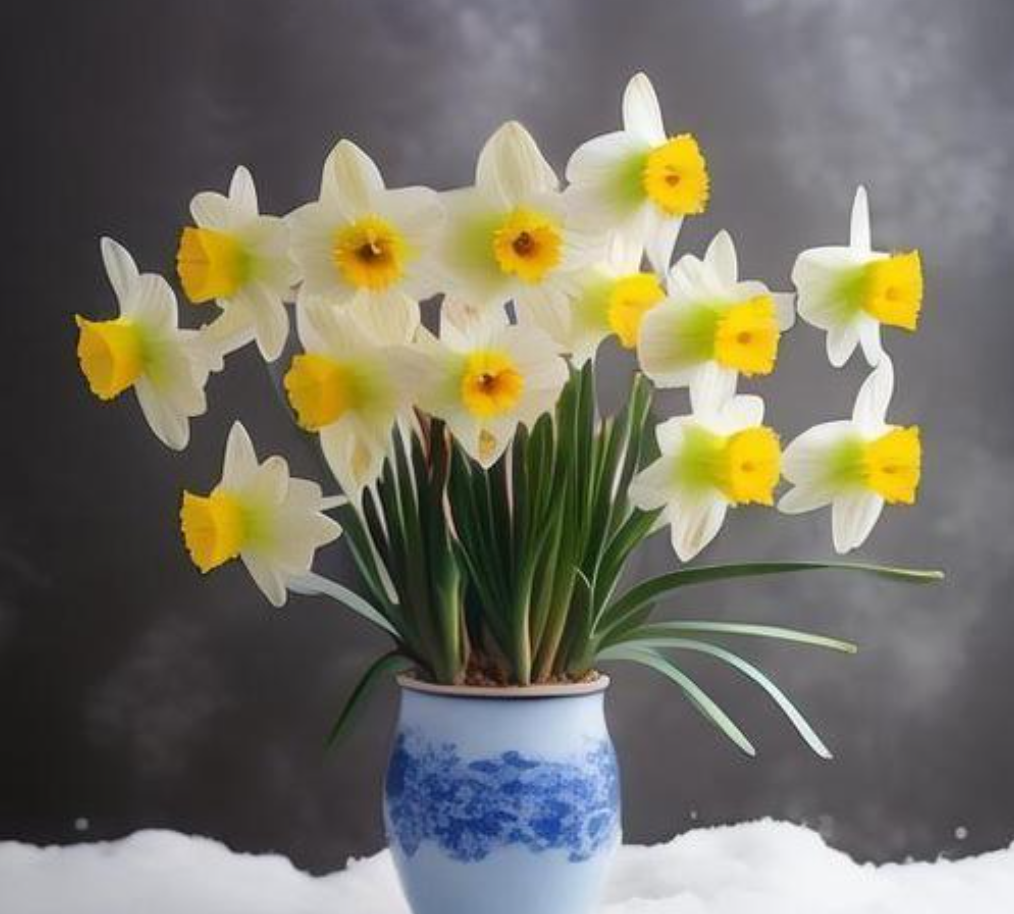 Thủy tiên nở trắng thanh khiết trong dịp xuân, mang ý nghĩa thanh lọc không gian và giữ khí lành. Ảnh: Baidu
