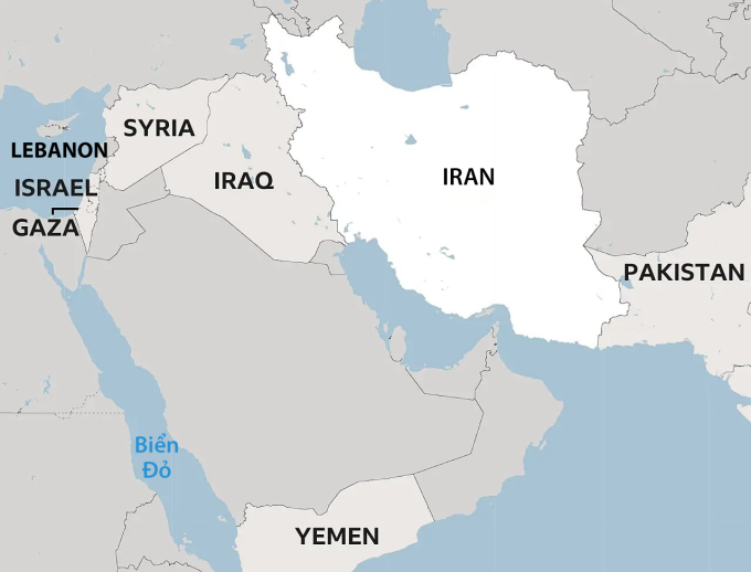 Vị trí Israel, Lebanon và Iran. Đồ họa: BBC
