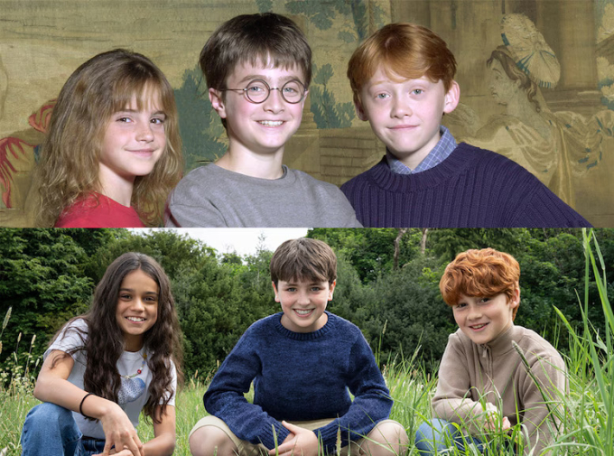 Dàn diễn viên loạt phim điện ảnh Harry Potter (trên) và bản truyền hình. Ảnh: Warner Bros./HBO