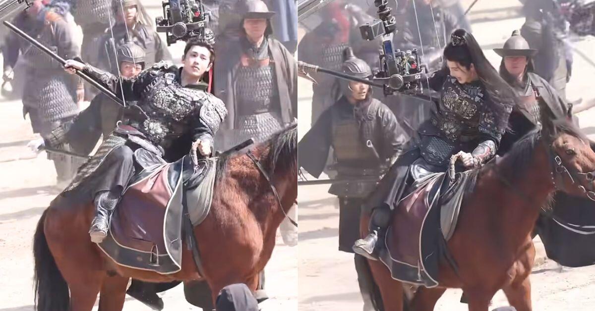 Trương Lăng Hách dùng dây cáp để cưỡi ngựa nhưng cơ thể vẫn không giữ được thăng bằng.