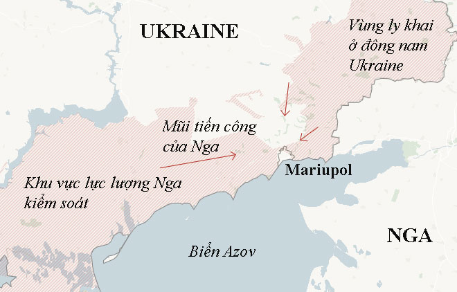 Vị trí thành phố Mariupol ở đông nam Ukraine. Đồ họa: AP.