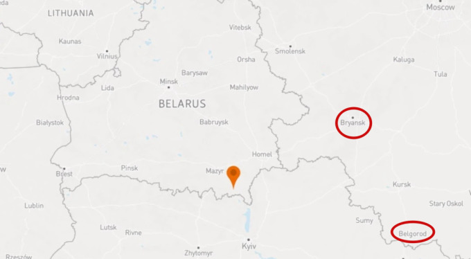 Vị trí của Bryansk và Belgorod. Đồ họa: Mapbox.