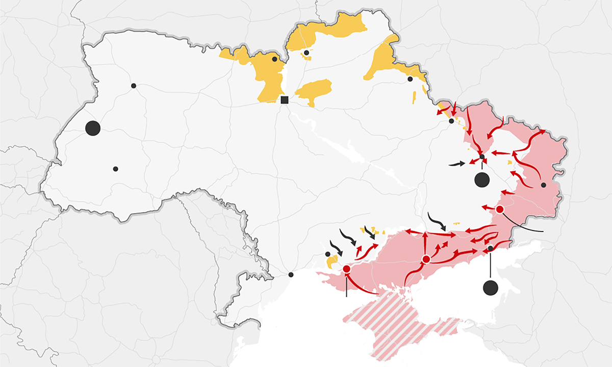 Các mũi tiến công mới của Nga ở Ukraine. Bấm để xem chi tiết.