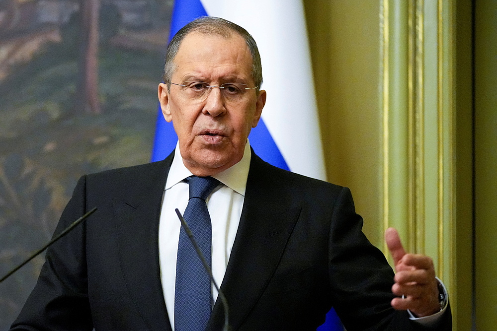 Ngoại trưởng Nga Sergey Lavrov tại cuộc họp báo ở Moskva hôm 8/4. Ảnh: Reuters.