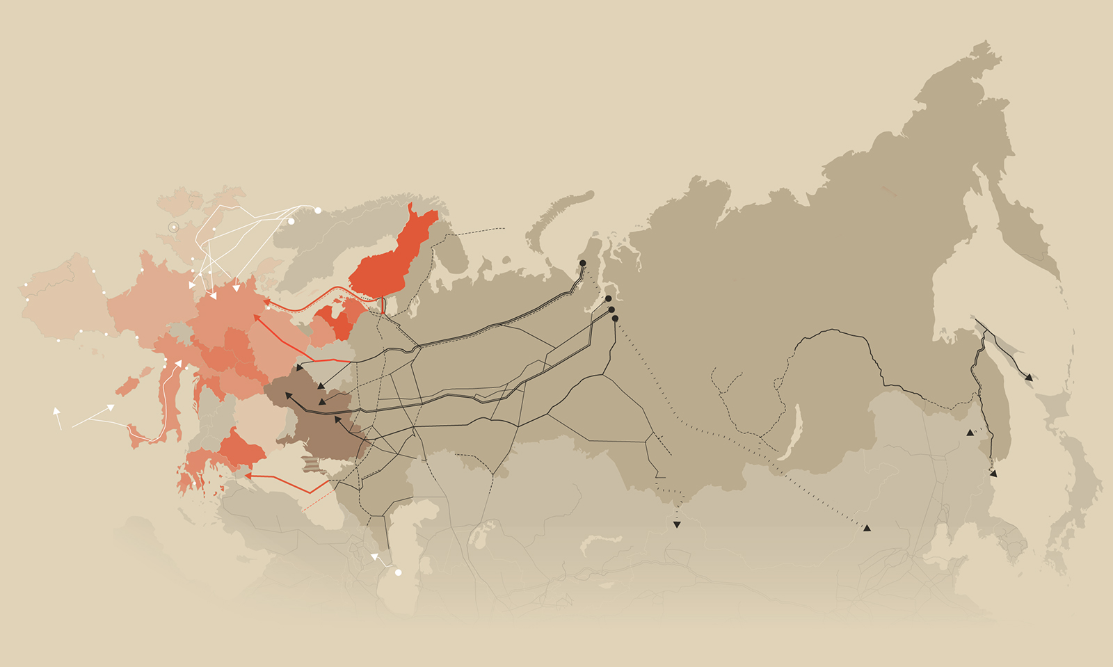 Những đường ống chuyển khí đốt Nga cho châu Âu. Bấm để xem chi tiết.