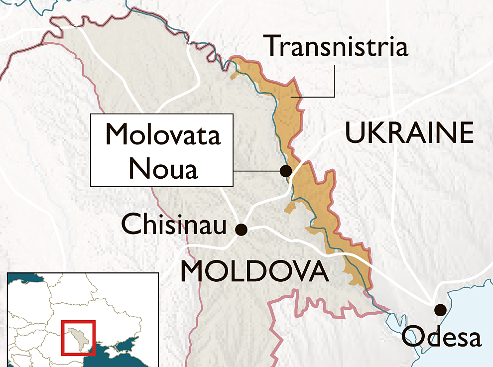 Vùng ly khai Transnistria ở Moldova, giáp biên giới Ukraine. Đồ họa: Time.co.uk.