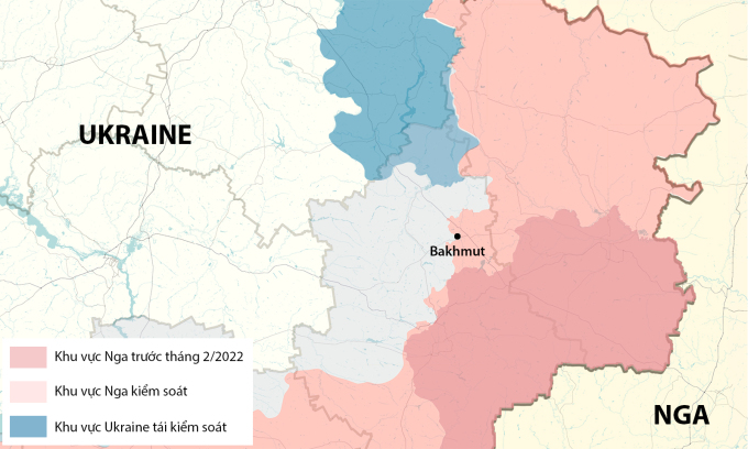 Vị trí thành phố Bakhmut. Đồ họa: RYV