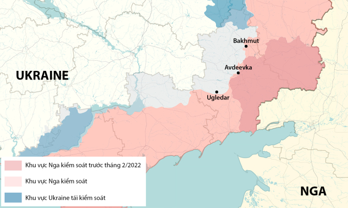 Vị trí các thành phố điểm nóng về giao tranh tại tỉnh Donetsk. Đồ họa: RYV