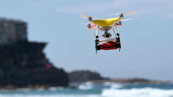 Drones controlled by a new software could be used to rescue people and help prevent drownings. (Joel Carrett/AAP PHOTOS)